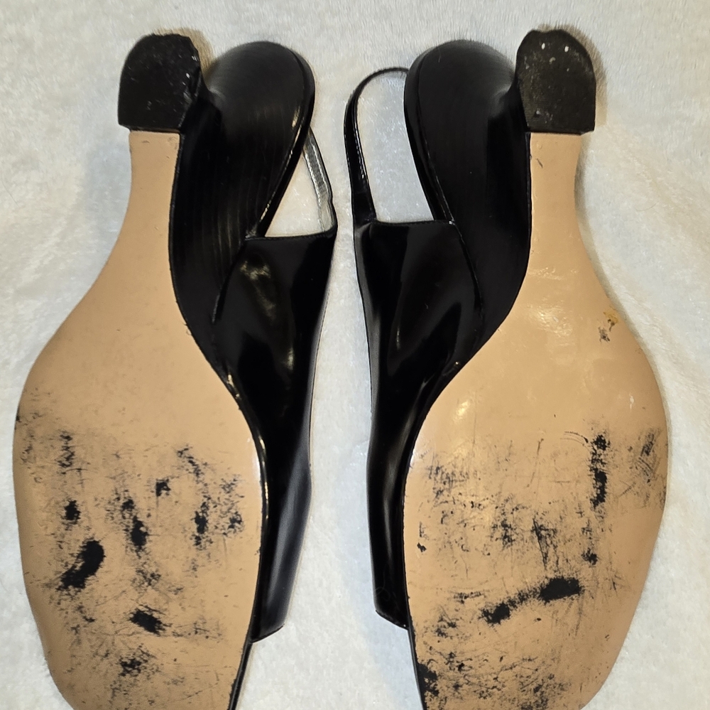 Used Willis Smith Black Patton Open Toe Kitten Heel Shoes - Picture 4 of 4